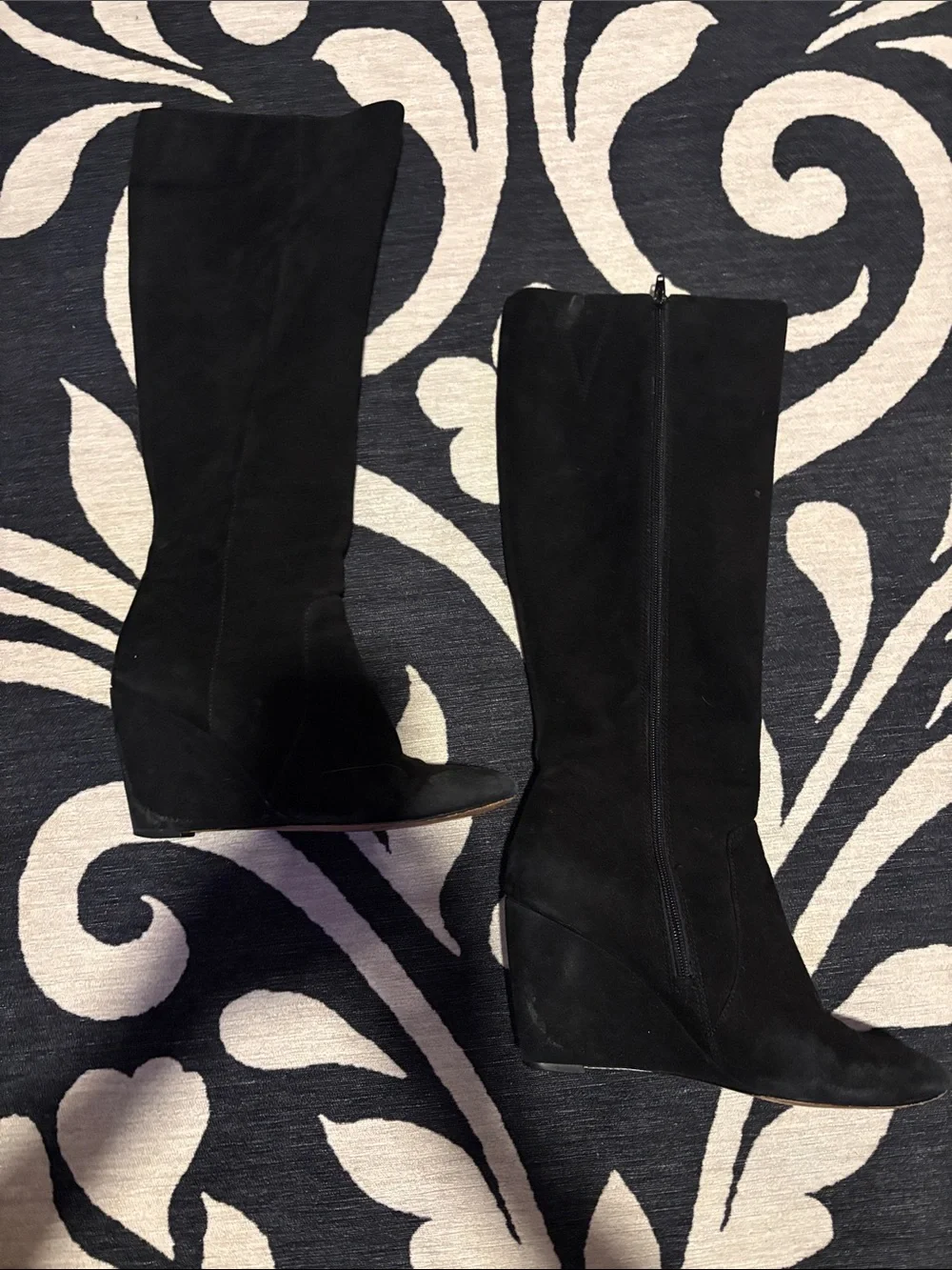 Ann Taylor Black Suede Over-the-Knee Wedge Boots